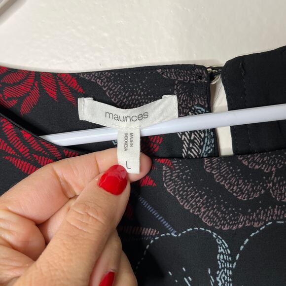 Maurices Dark Floral Dress L Shift Mini Black Red Romantic Long Split Sleeve - Picture 4 of 9